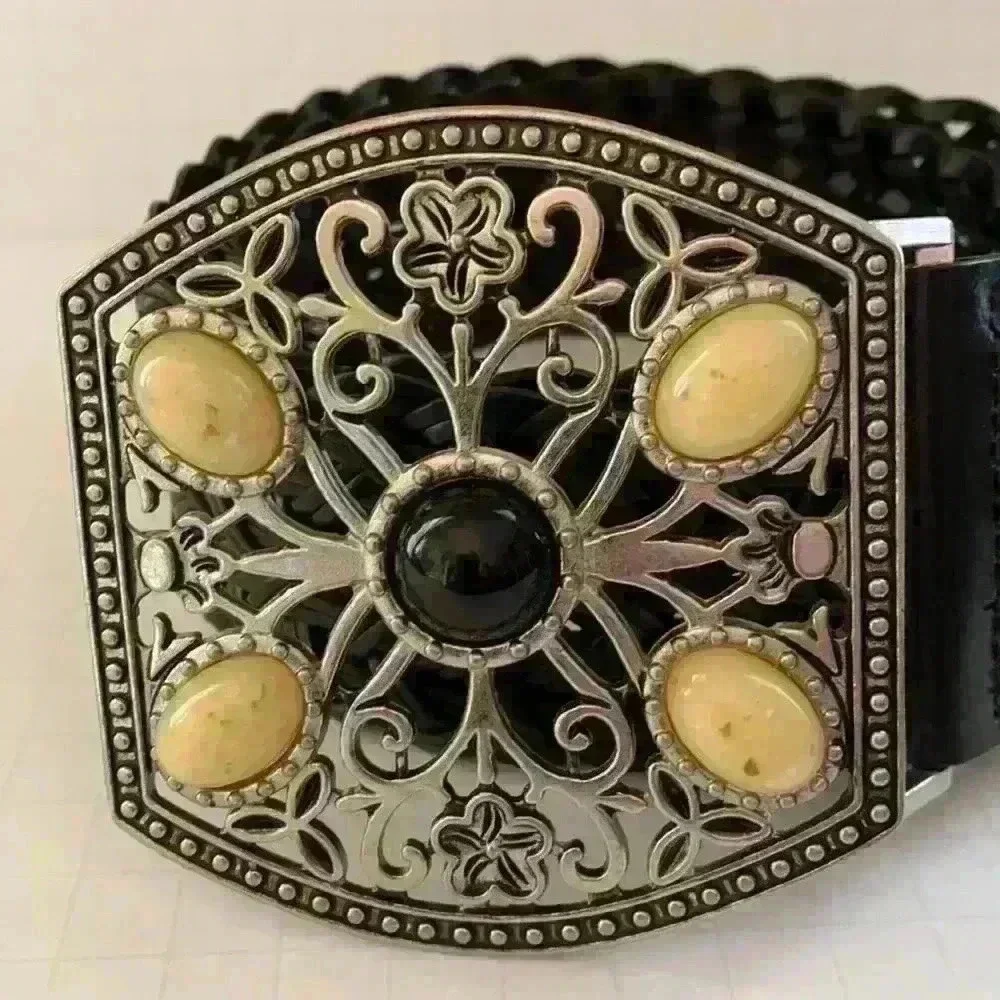 Chico’s wide weave belt,  silver and stone buckle